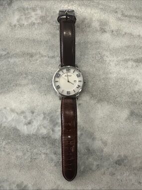 August Steiner Brown Leather Strap Watch with Silver Case